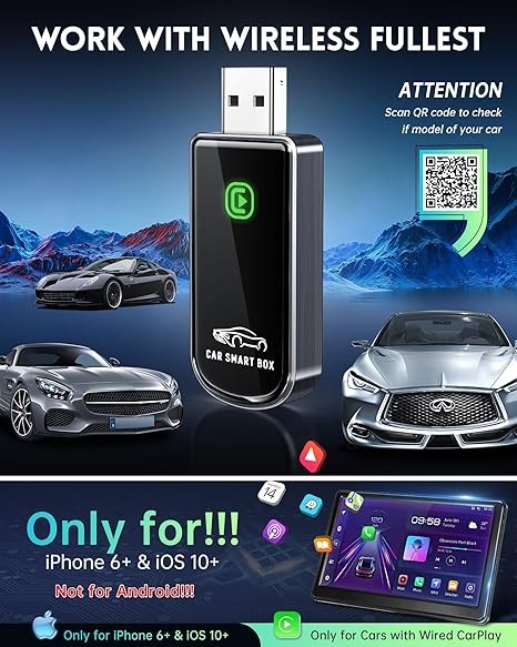 Wireless CarPlay Adapter- Mini Edition, Converts Factory Wired to Wireless CarPlay Dongle Plug & Play CarPlay Wireless Adapter for Apple iPhone iOS 10+ & Cars from 2015+(Brushed Cobalt Blue)
