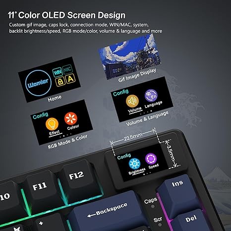 XVX Womier S-K80 75% Keyboard with Color Multimedia Display Mechanical Gaming Keyboard, Wired Hot Swappable Gasket Mount RGB Custom Keyboard, Pre-lubed Stabilizer for Mac/Win, Black Kanagawa